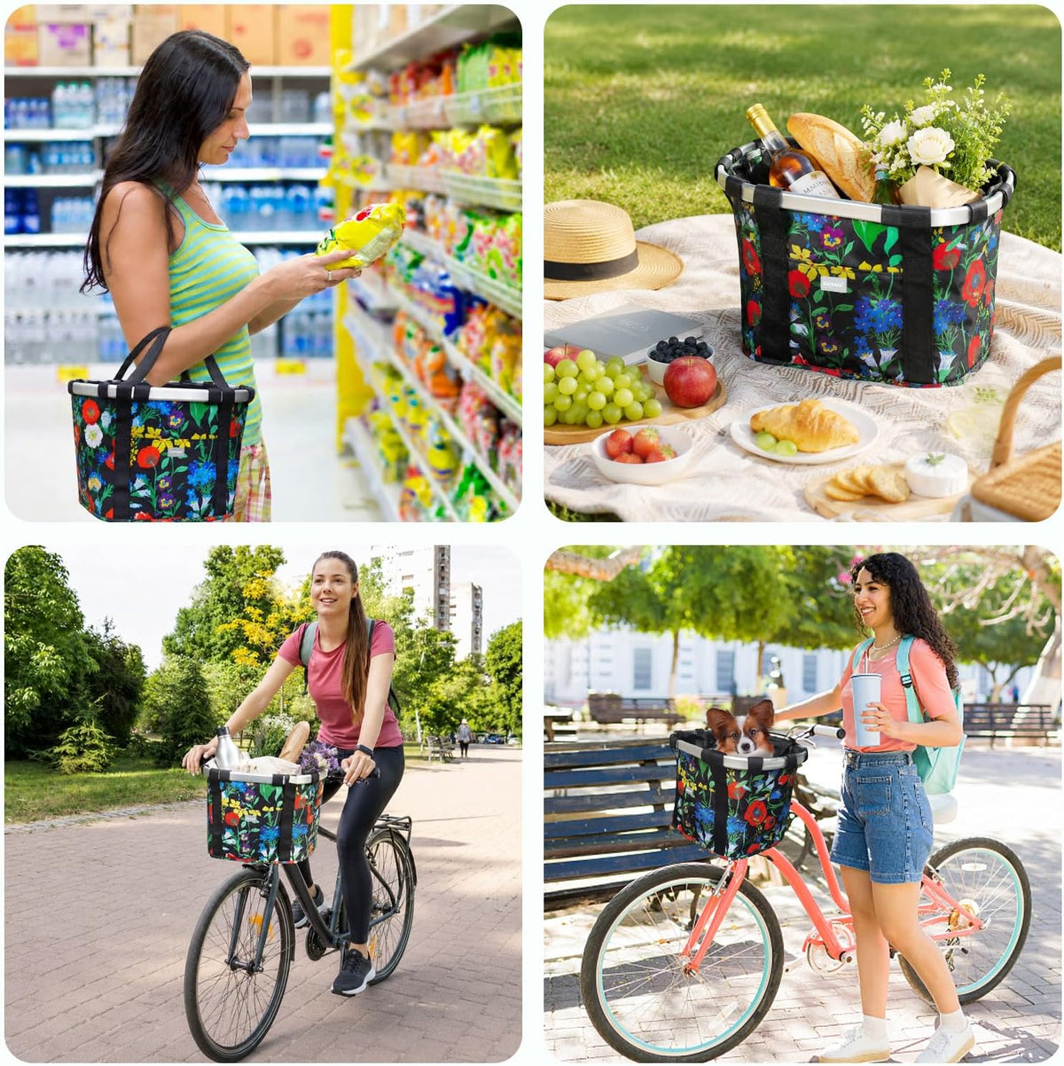 Bicycle Basket Dog Bike Handlebar Basket Front - Blue Flower - image 2
