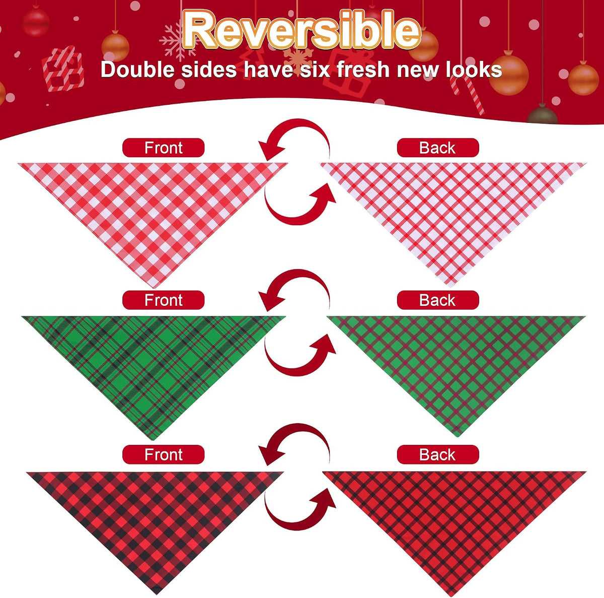 Spring Summer Dog Bandanas Large 3PCS, 6 Pattern Floral Scarf – Essentials for Dogs - 26-G R Plaid / X-Large - image 4