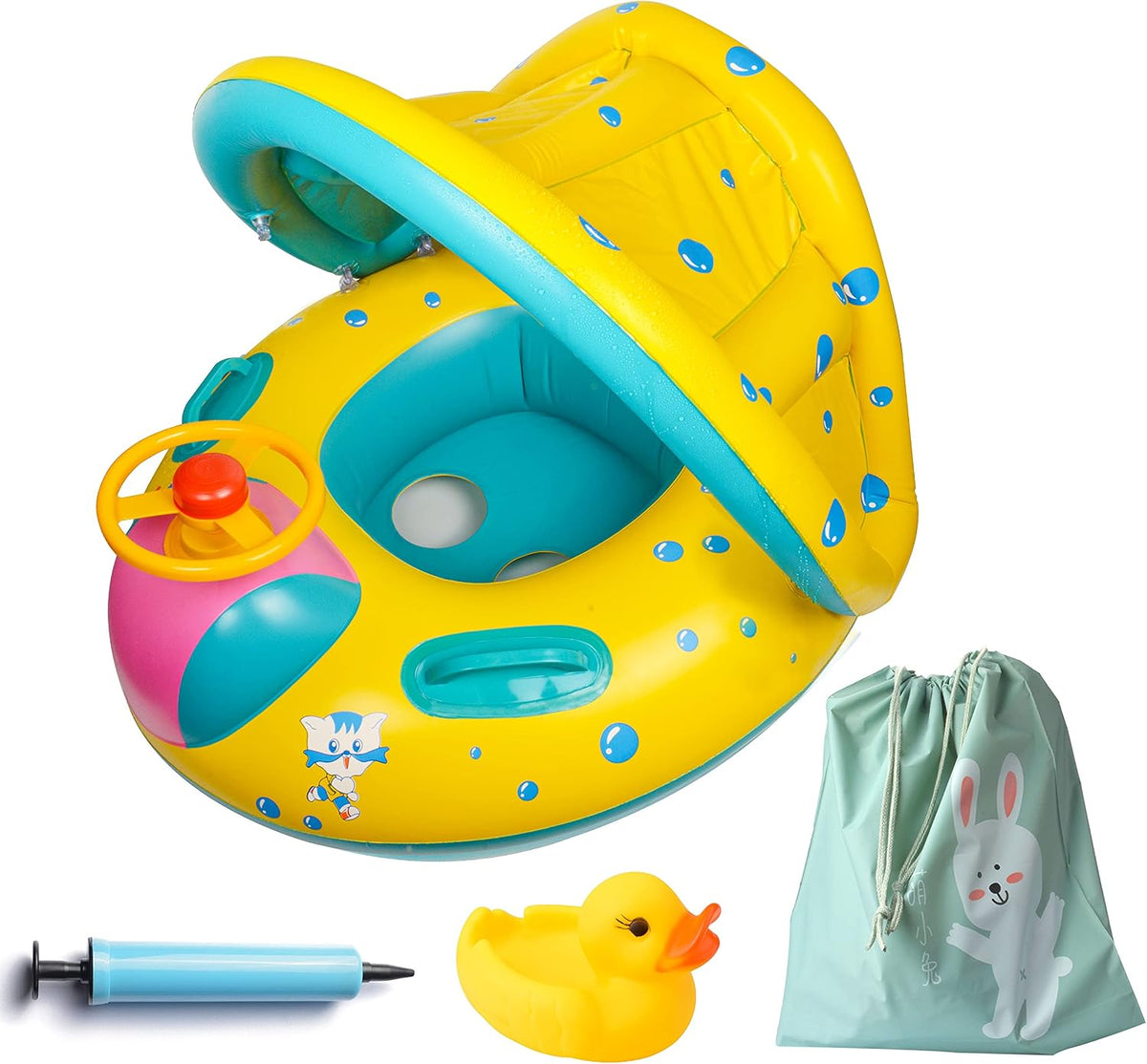 Inflatable Baby Swimming Pool Floats with Removable Sun Protection
