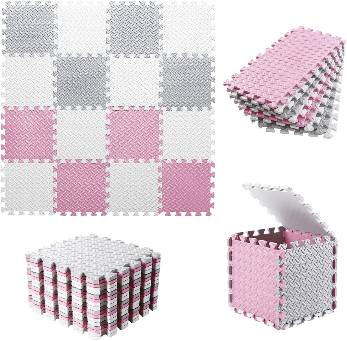 Foam Play Mat for Baby, Soft Non-Toxic Baby Playmat - White/Light Gray/Pink / 16 Pcs/47.2*47.2 - image 2