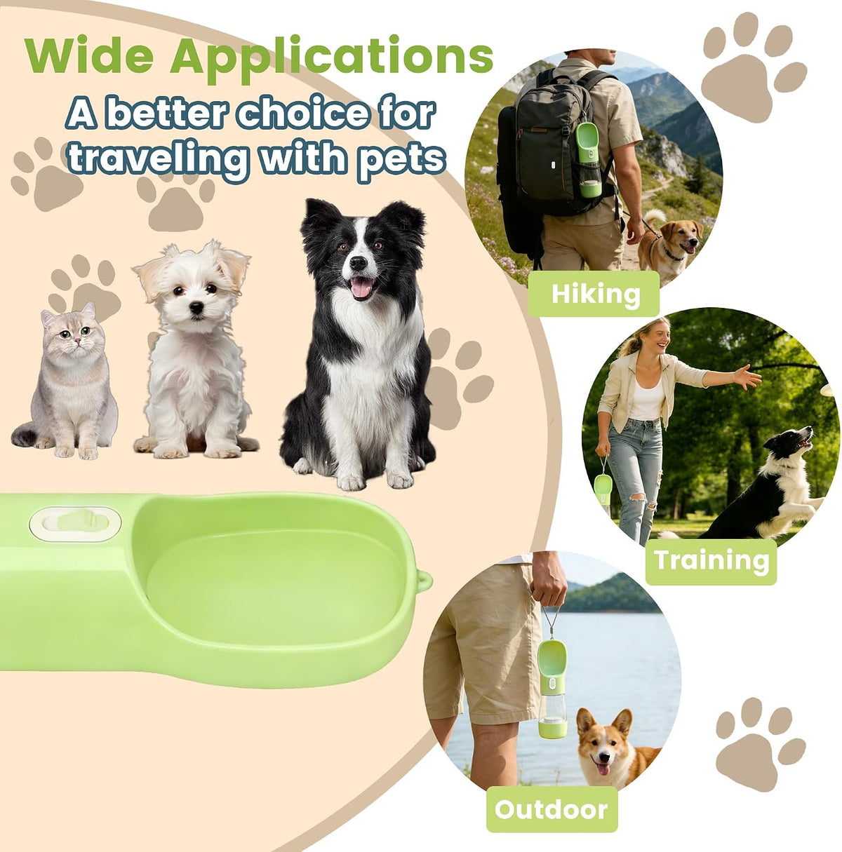 Portable Dog Water Bottle with Food Container Dishwasher Safe-Pink – Essentials for Dogs - Light Green - image 3