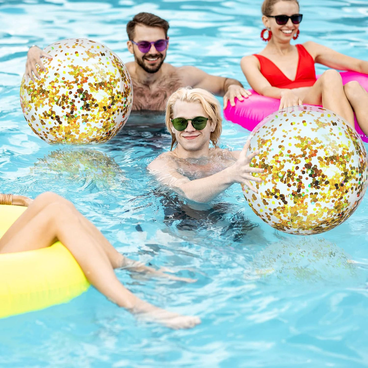 Civaner 10 Pcs Inflatable Glitter Beach Balls 16 Inch - Gold / Sequins - image 2