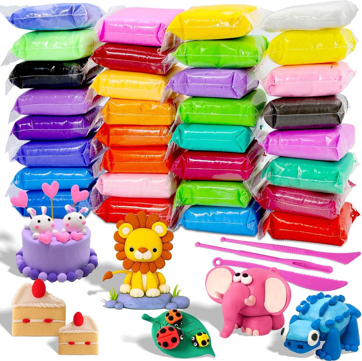 MuseLuxe Air Dry Clay - 32 Colors Modeling Clay Kit with 3 Sculpting Tools – Fun for Kids & Family - 32 Colors
