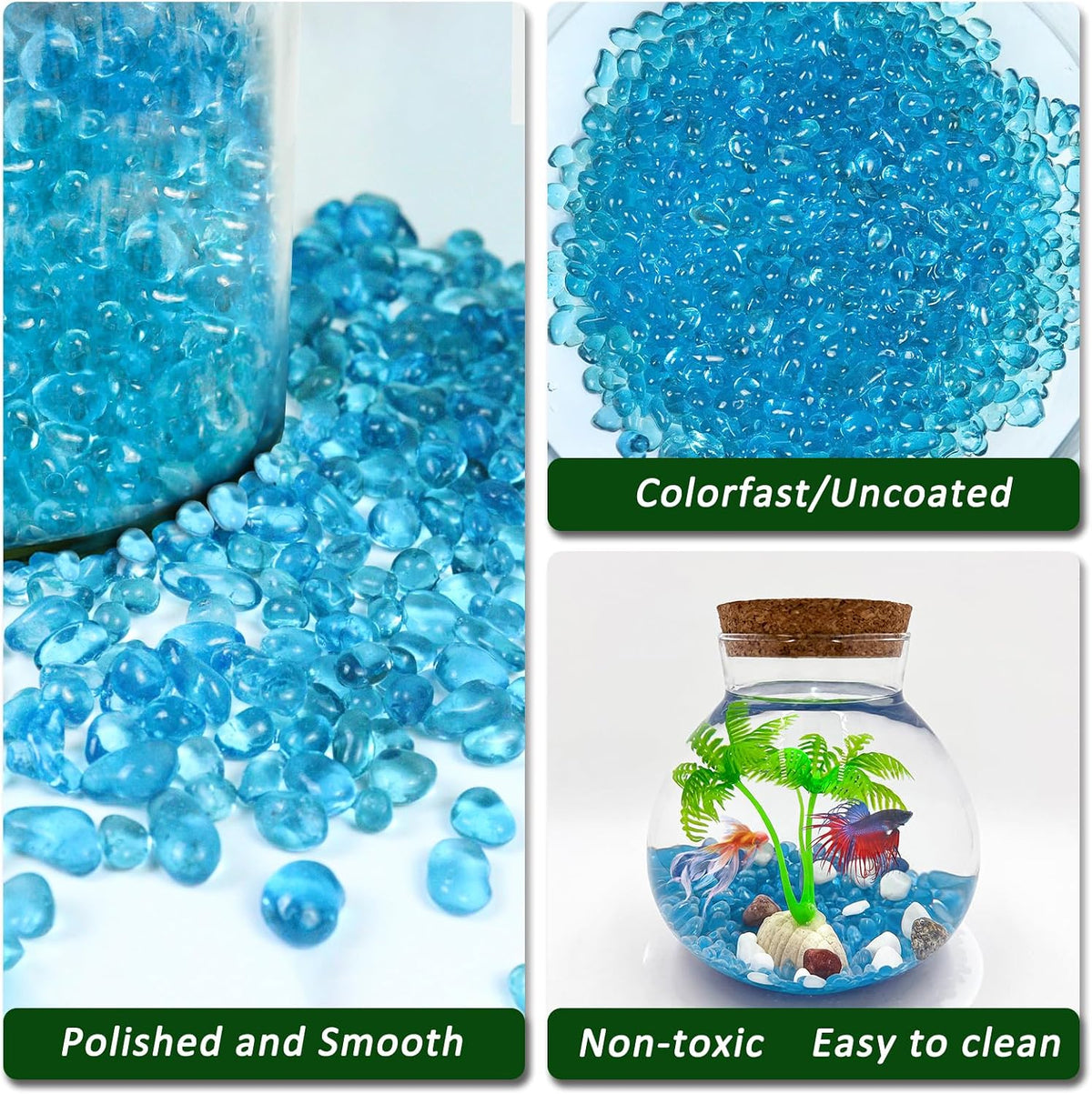 BXI 2.2 Lbs Small Aquarium Substrate Gravel Sand - Blue Glass Sand / 2.2 lbs, 0.24''-0.40''(Medium) - image 3