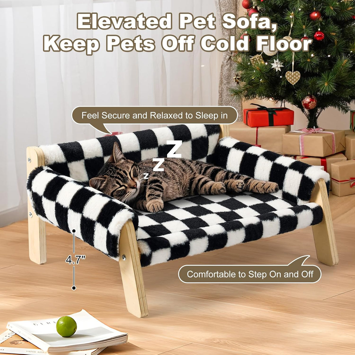 Elevated Cat Couch Bed for Indoor Cats - Black & White - image 3