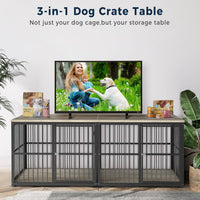Lyromix 86.62'' Dog Crate Furniture Large Breed TV Stand, Grey – Essentials for Dogs - Ancient gray / 86.6"L x 29.9"W x 33.1"H / TV Stand Crate - image 3