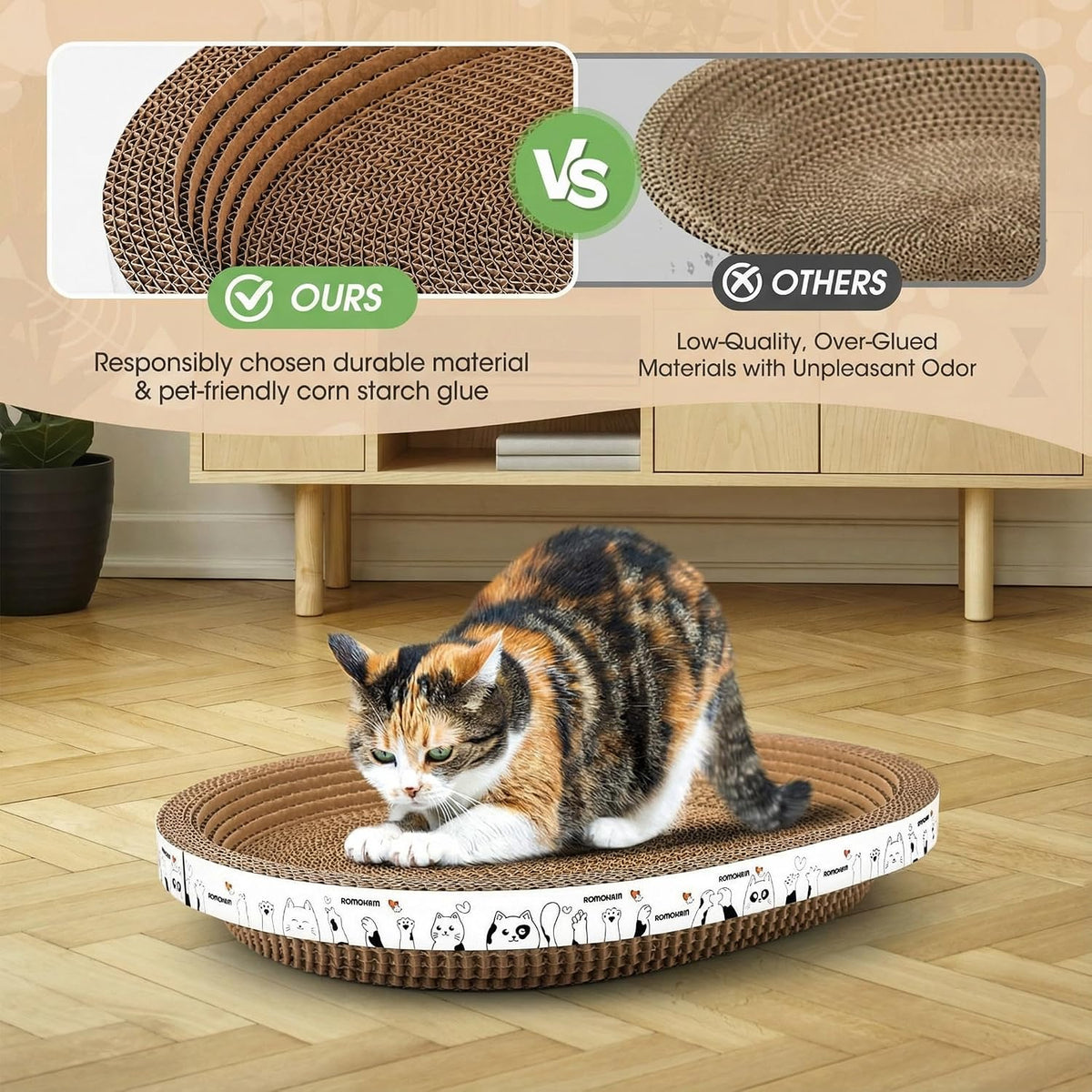 3 Pack Oval Cardboard Cat Scratcher & Lounger Bed - 3-Pack - Large - image 4