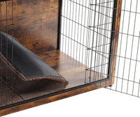 DWANTON Dog Crate Furniture with Cushion, Wooden Kennel Table with Double Doors, Indoor Dog House, Extra Large Size, 43.3" L, Rustic Brown