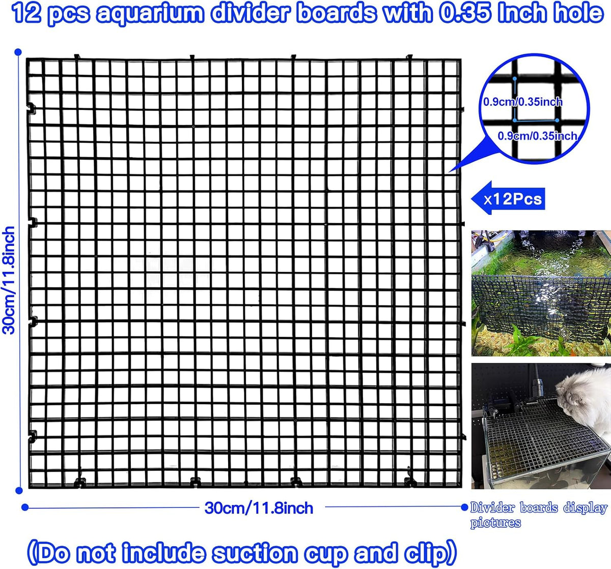 Adjustable Platic Grip Panel Aquarium Fish Tank Divider Filter Bottom - 12pcs 11.8X11.8Inch with 0.35Inch hole / Black - image 2