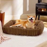 Bedsure ComfyFleece Cute Dog Bed for Small Medium Dogs Washable - L(36" x27" x8") / Camel Brown