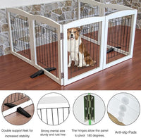 ZJSF Freestanding Dog Fence Indoor, Foldable Dog Gate for Doorways, Stairs or Hallways, Sturdy Wood Extra Wide Pet Gate with Support Feet for The House, White, 24 "Height-6 Panels