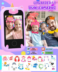 Joozfee kids smart phone toy in pink with unicorn design, dual camera and lanyard - view 8