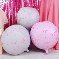 12PCS Iridescent Round Foil Balloons 22" 15" 10" Large Holographic - 22inch Pink Gray Bow Print - image 4