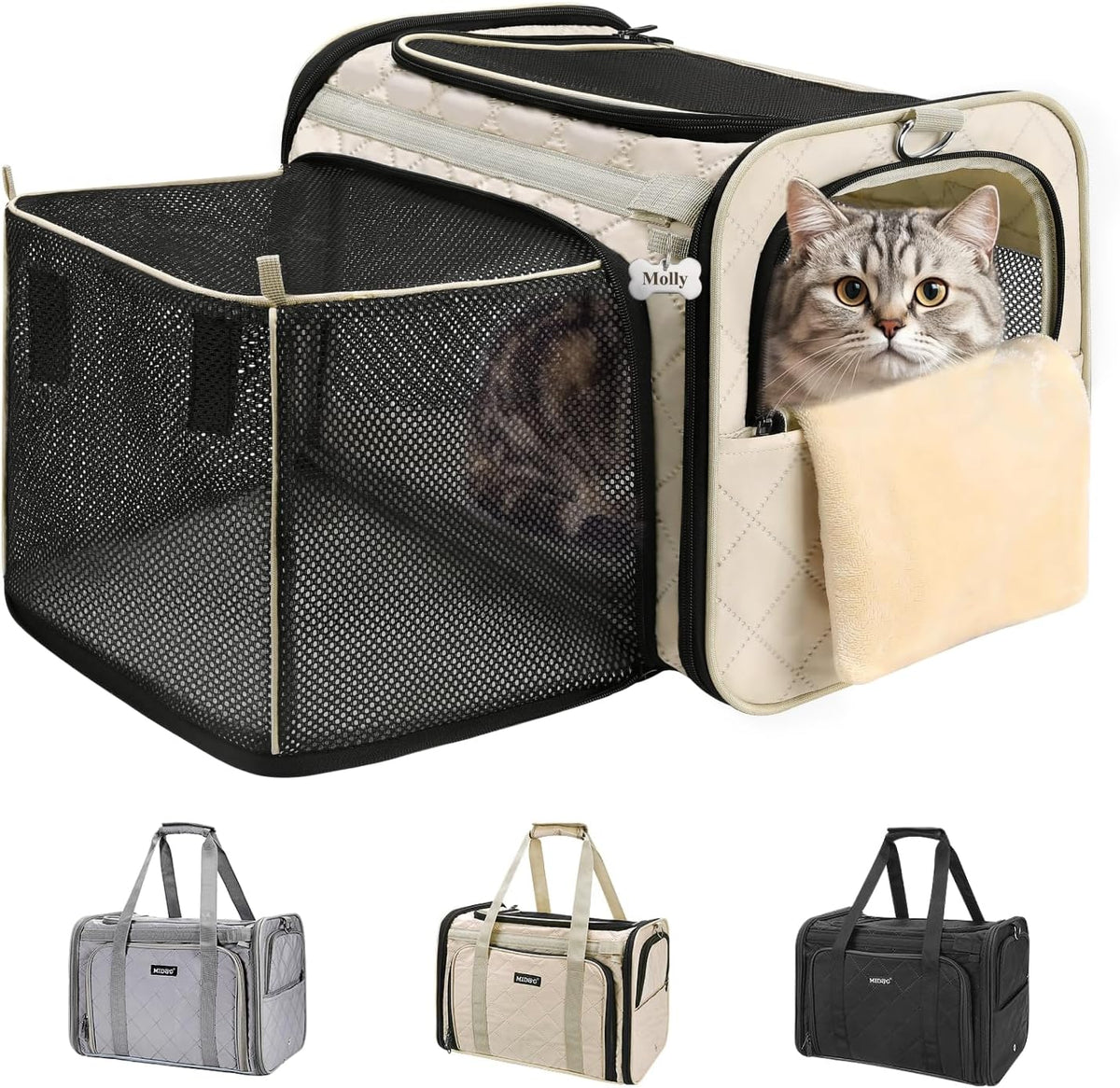 MIDOG Soft Cat Carrier Airline Approved - Beige / 17.0"L x 11.0"W x 11.0"H
