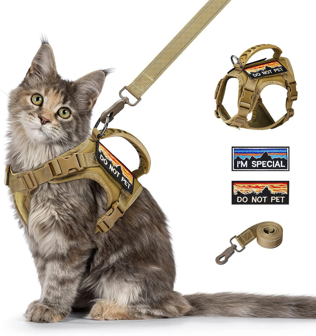 Tactical Cat Harness and Leash Set for Large Cats, Khaki - L / A-khaki
