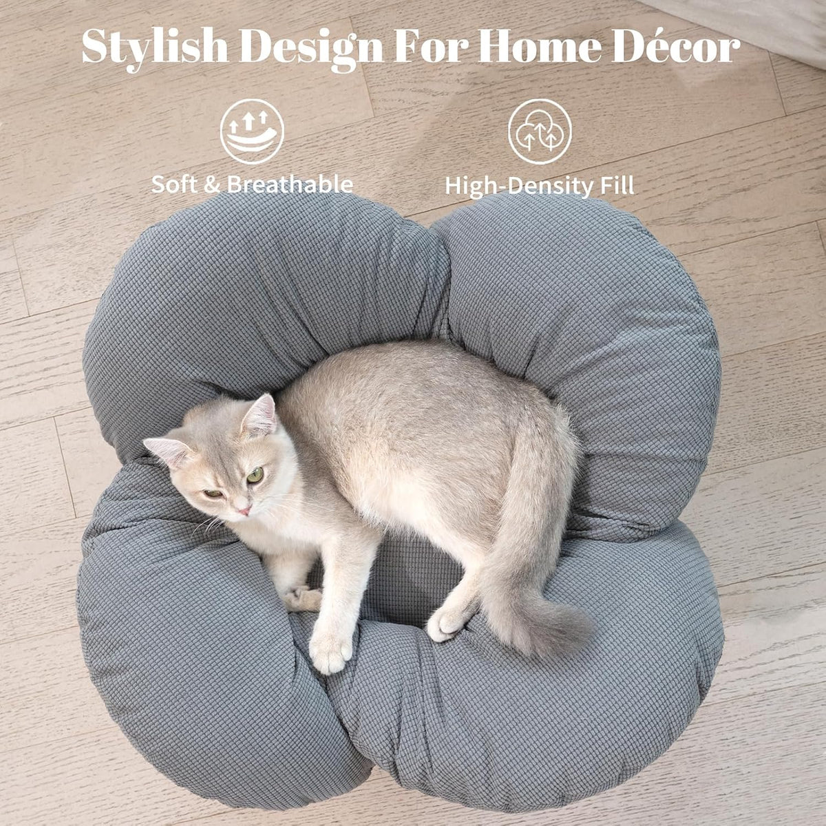 Elevated Cat Bed for Indoor Cats Couch Sofa Flower – Essentials for Cats - Gray - image 3