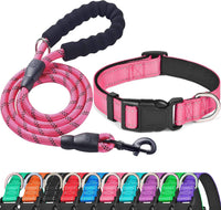 Ladoogo Reflective Dog Collar Padded with Soft Neoprene - Pink / Medium
