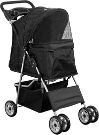 VIVO Pink 4 Wheel Pet Stroller for Cat, Dog and More - Black