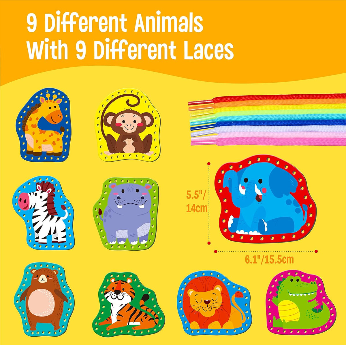 SpriteGru 9 Pieces Kids Lacing Cards - Animals - image 2