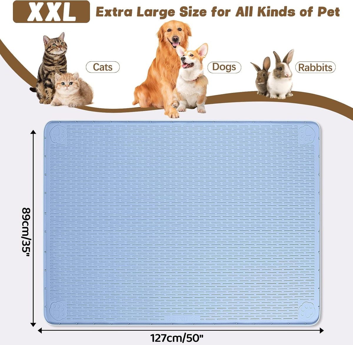 Cat Food Mat Extra Large Silicone Pet Bowl Mat 40''x28'' - Blue / 50"L x 35"W - image 2