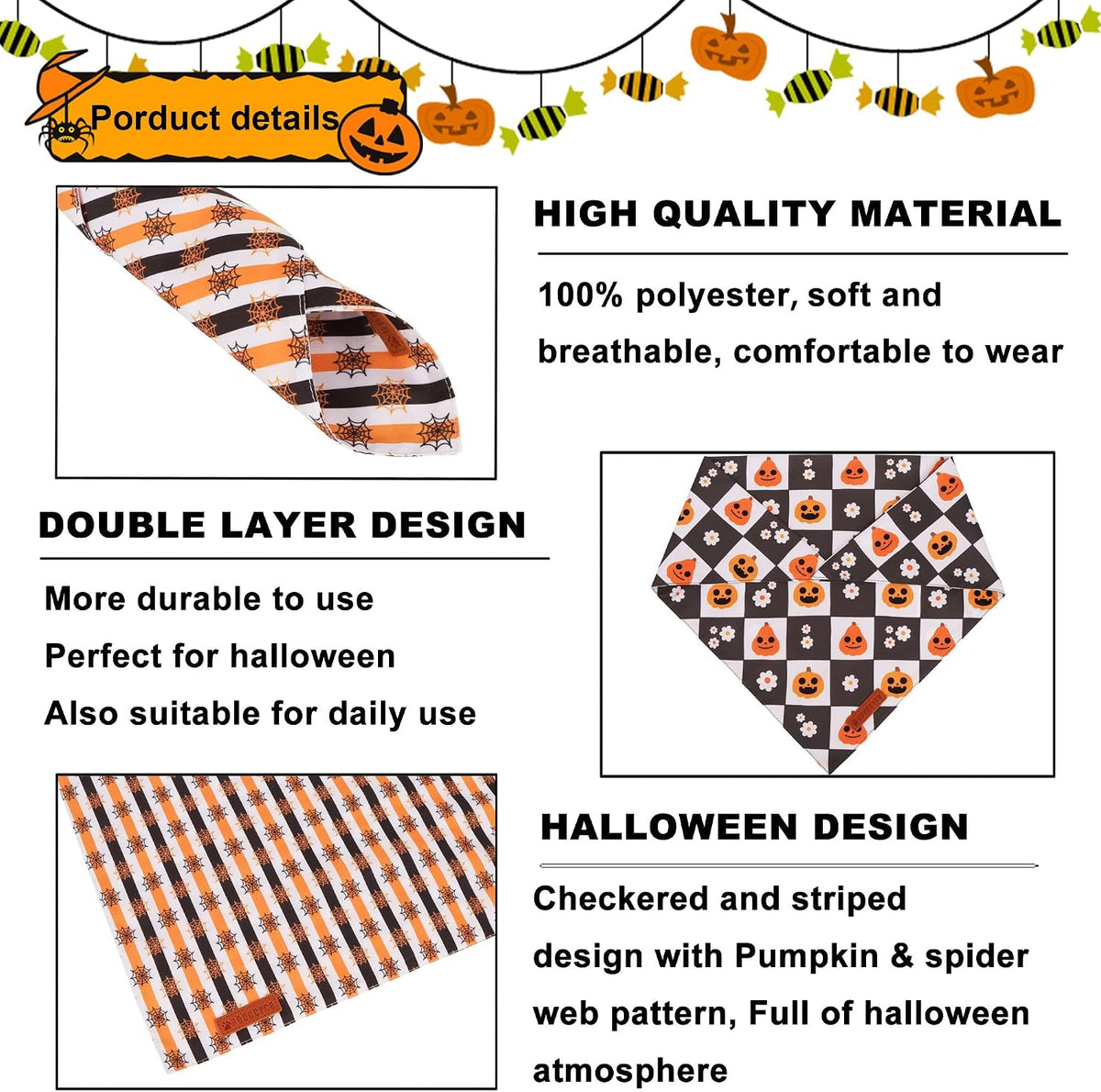 ADOGGYGO Pink Halloween Dog Bandanas Girl - Small / Halloween Checker - image 4