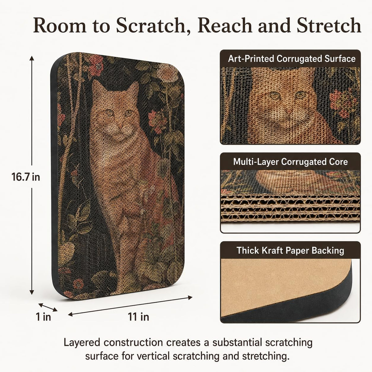 Cat Wall Scratcher, Art Cat Scratching Board for Indoor Cats – Essentials for Cats - Orange cat - image 2
