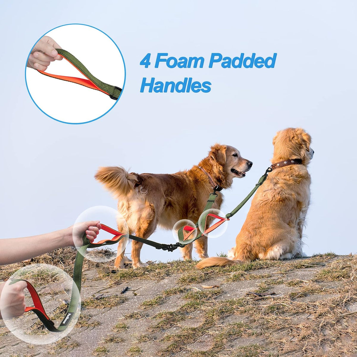 Double Dog Leash, No Tangle Dual Leash - Khaki Green - image 3