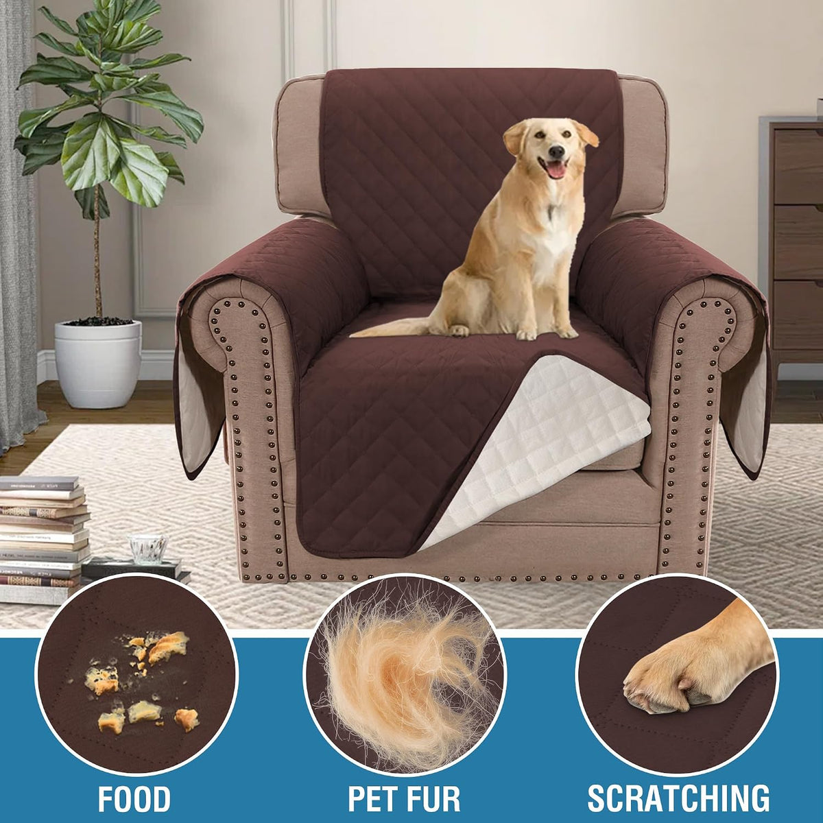 H.VERSAILTEX Sofa Cover Couch Cover for Dogs with Elastic Straps 100% - Chocolate / Slipcover-Chair - image 3