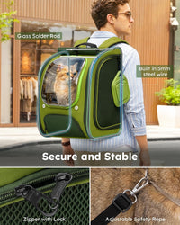Pecute Cat Backpack Carrier, Large Space Cat Bubble Backpack - Green-on-Green Color Blocking / 12.6"L x 10.2"W x 16.5"H - image 3