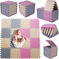 Foam Play Mat for Baby, Soft Non-Toxic Baby Playmat - Beige/Gray/Pink / 16 Pcs/47.2*47.2 - image 2