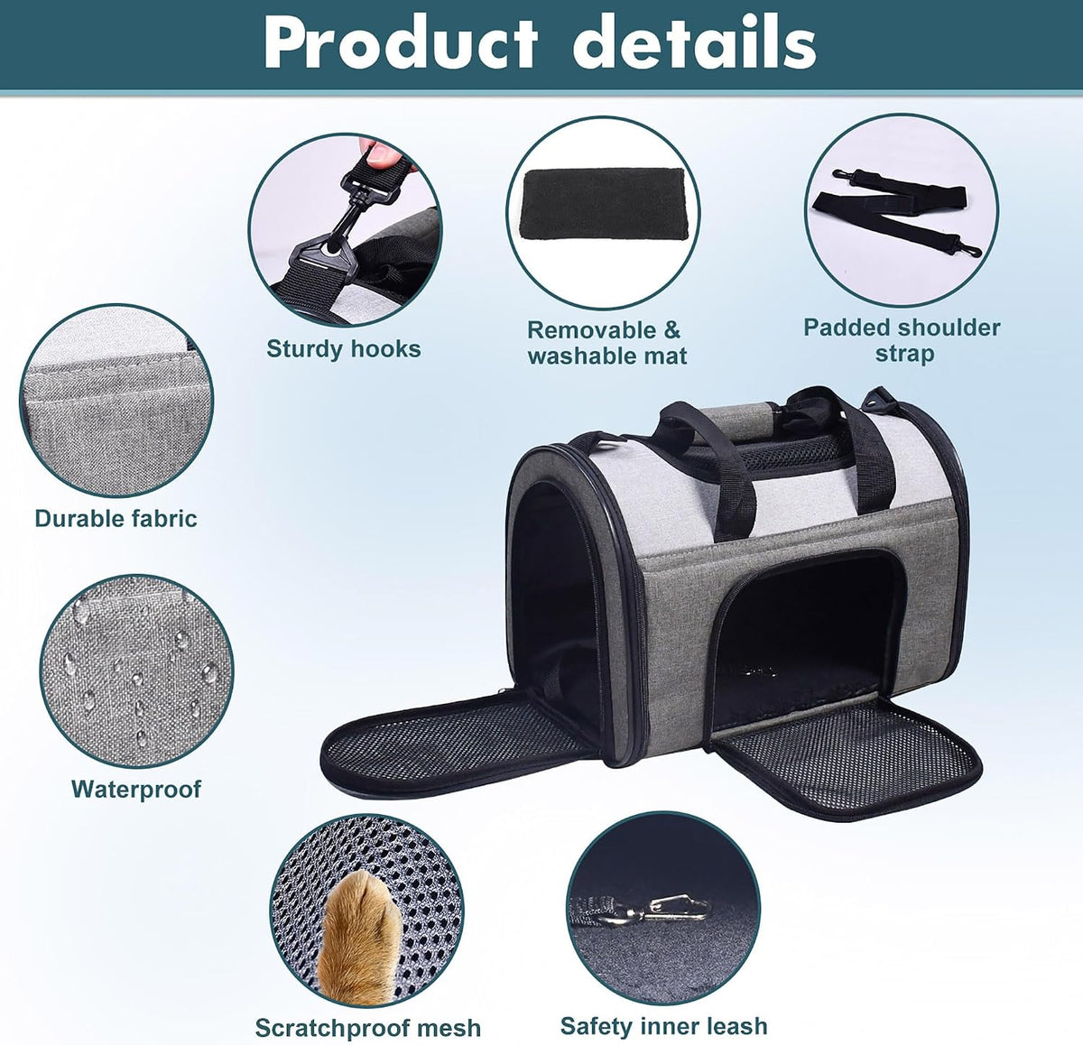 JESPET Soft-Sided Airline-Approved Dog & Cat Carrier Travel Bag – Essentials for Cats - 16.0"L x 10.0"W x 11.0"H / Smoke Grey - image 2