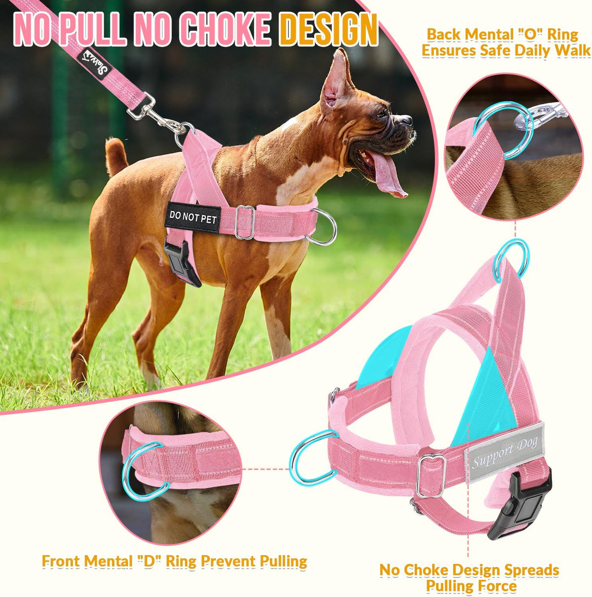 SlowTon No Pull Dog Harness and Leash Set, Heavy Duty - Pink / Medium - image 2