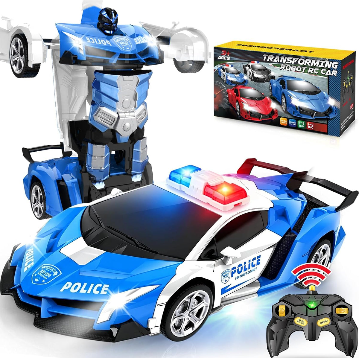 Dolanus Remote Control Car, Transform Robot, Boys Toys Gifts - Police-blue
