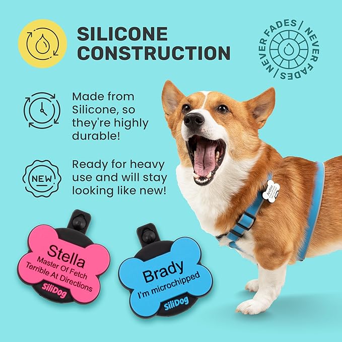 SiliDog AirTag Holder Silent Dog ID Tag – Personalized Engraved Silicone Pet Tag – Durable, Glow-in-The-Dark – White Bone