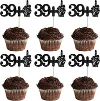 Ephlyn 1Pc 49+1 Black Glitter Cake Topper 50th Birthday Party Cake - 40th-24Pcs / Black