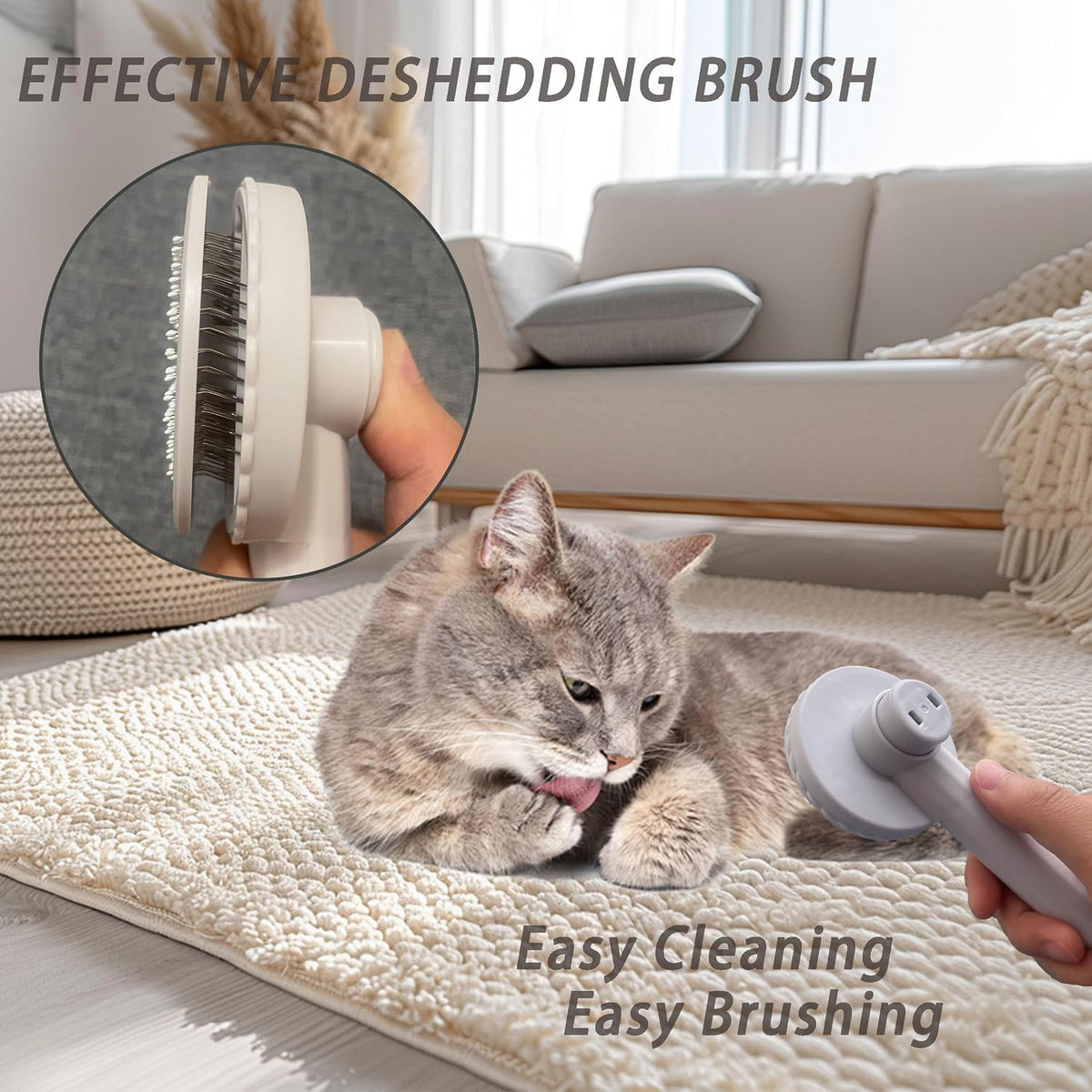 Cat Grooming Kit, 6-Piece Deshedding Brush Set, Pink – Essentials for Cats - White - image 3