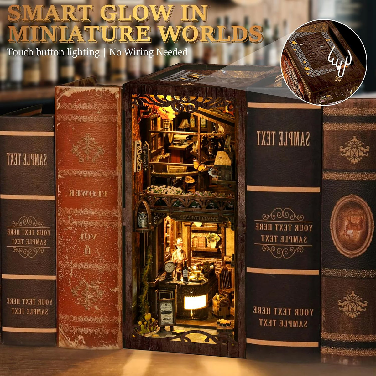 CRIOLPO vintage bookstore book nook kit with LED lights and ladder - view 7