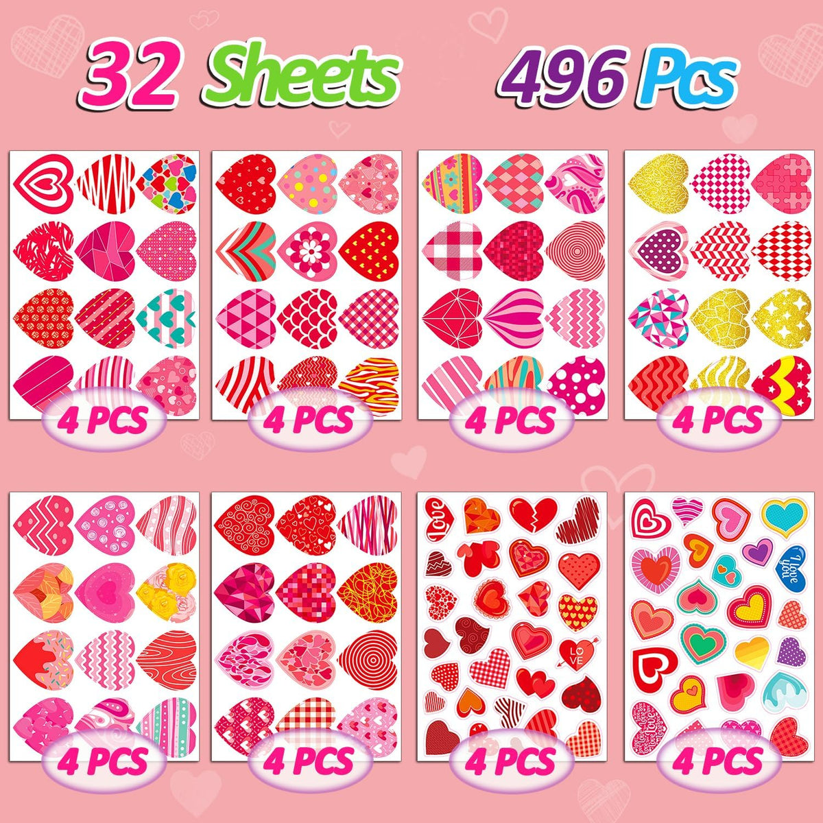 Halloween Stickers for Kids, 24 DIY Face Sheets - Valentine - image 2