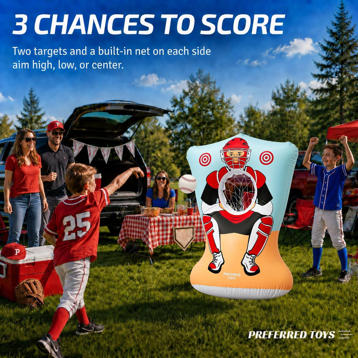 Preferred Toys inflatable pitching target in red and blue with 4 soft baseballs - view 4