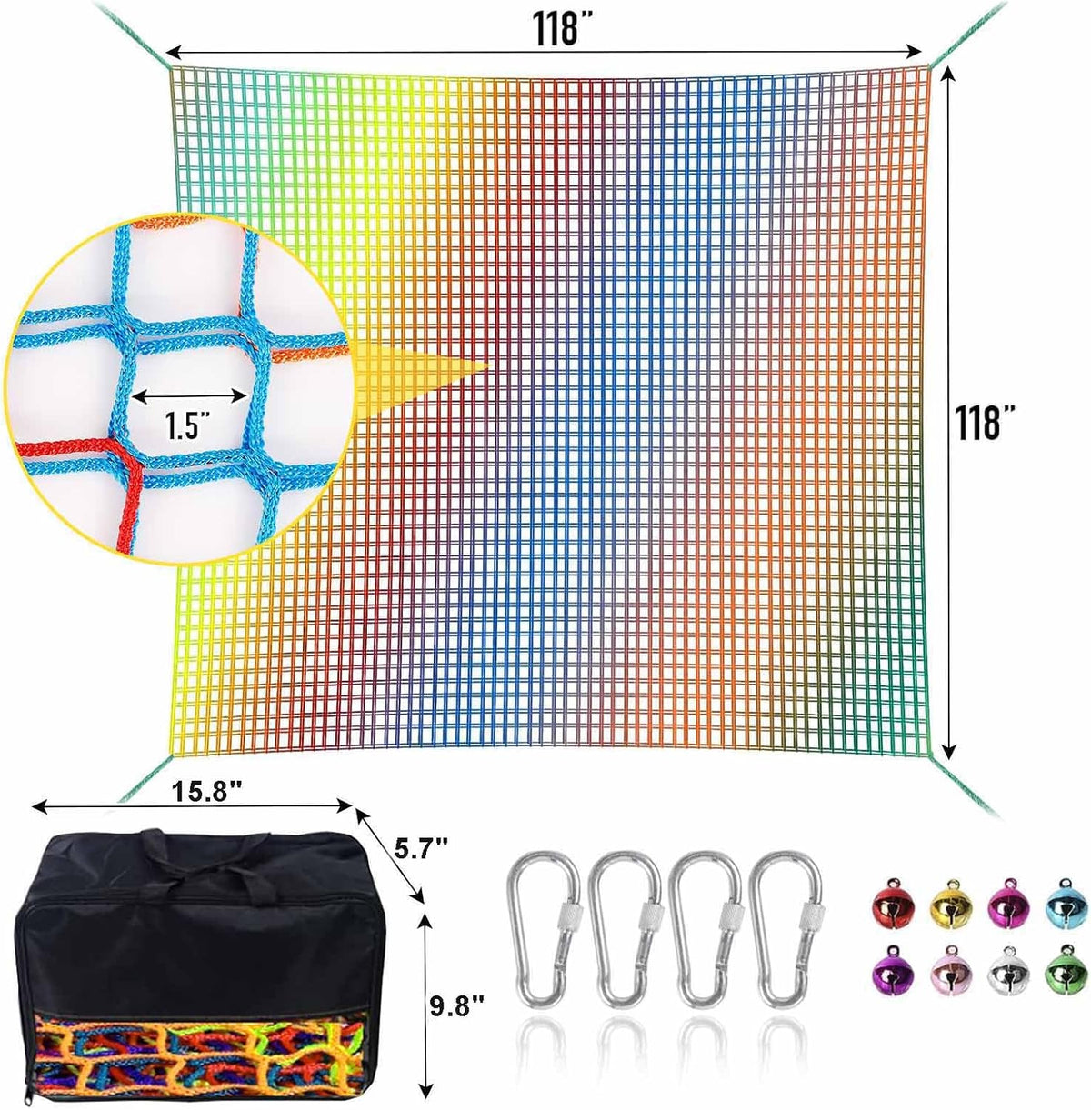Climbing Net for Kids - 9.9FT x 9.9FT Double Layers Heavy Duty Playground Safety Net, Climbing - Rainbow / 9.9' x 9.9' - image 2