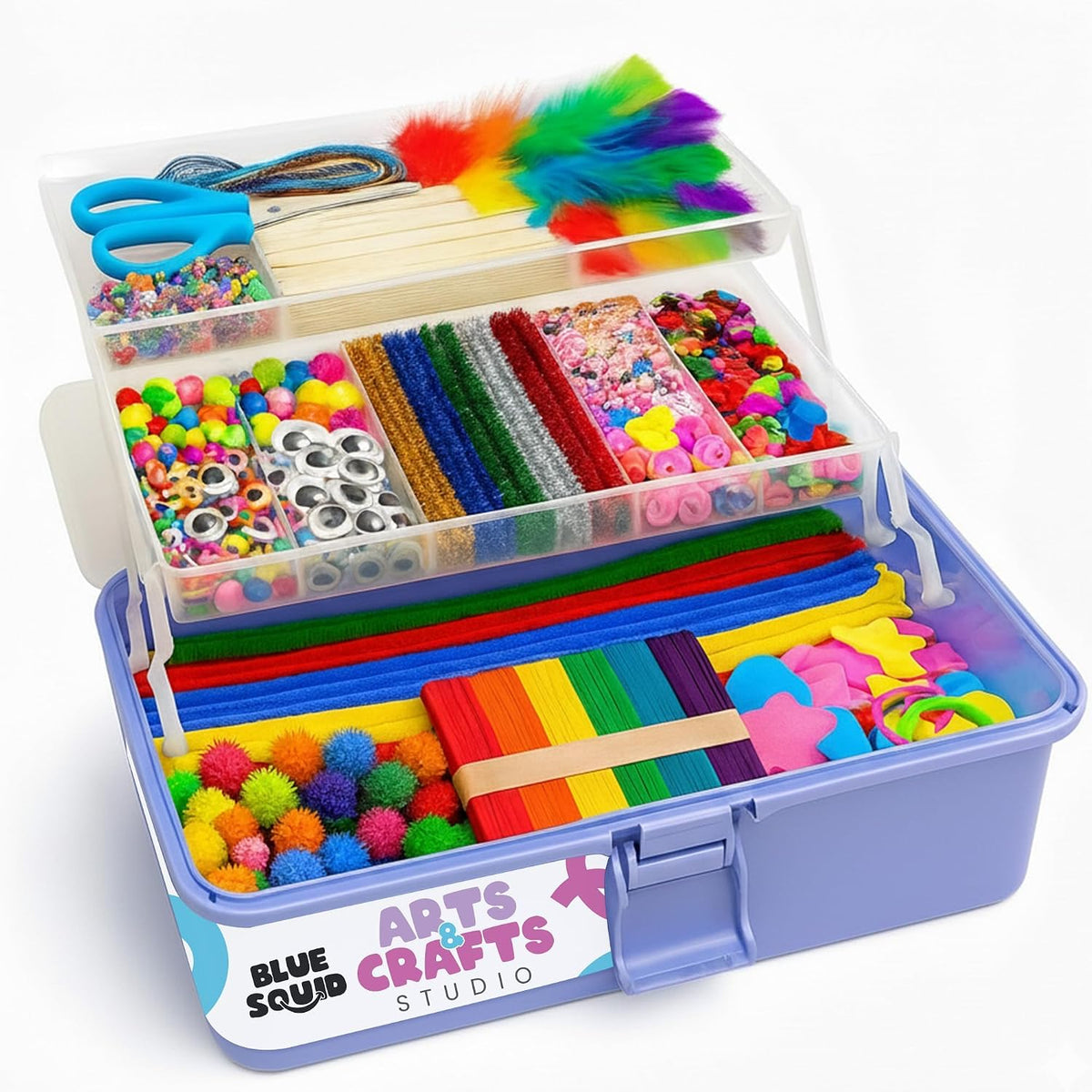 Blue Squid Arts & Crafts Box- 2800+ pcs Deluxe Craft Supplies Box - Craft Box Purple