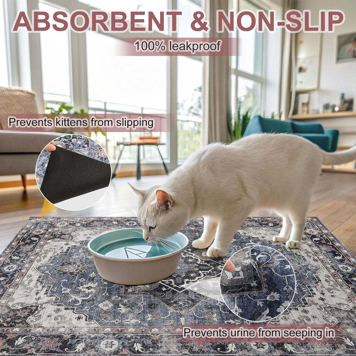Cat Litter Mat, 20" x 28" Litter Trapping Mat, Waterproof – Daily Care for Cats - Classic Retro / 20x28 Inch (Pack of 1) - image 3