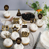 36PCS Happy 80th Birthday Cupcake Toppers Double Sided Black Gold - Straight Outta / 50th - image 4