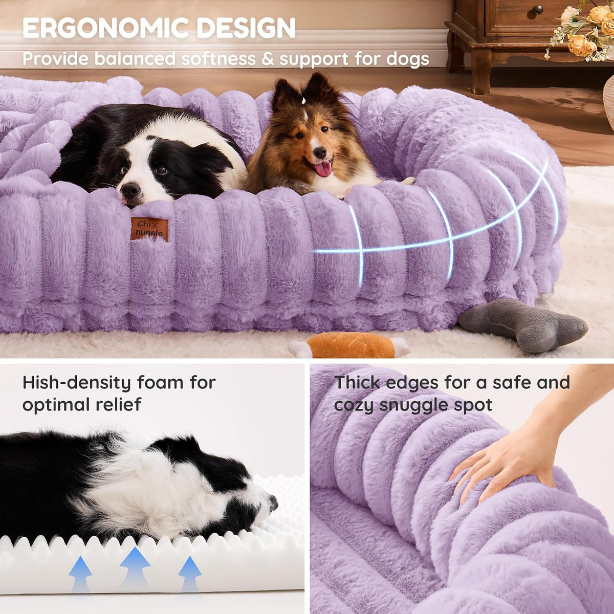 Orthopedic Human Dog Bed, with Faux Fur Washable Cover, Blanket - Purple / Human Dog Bed (72x40x10) - image 4