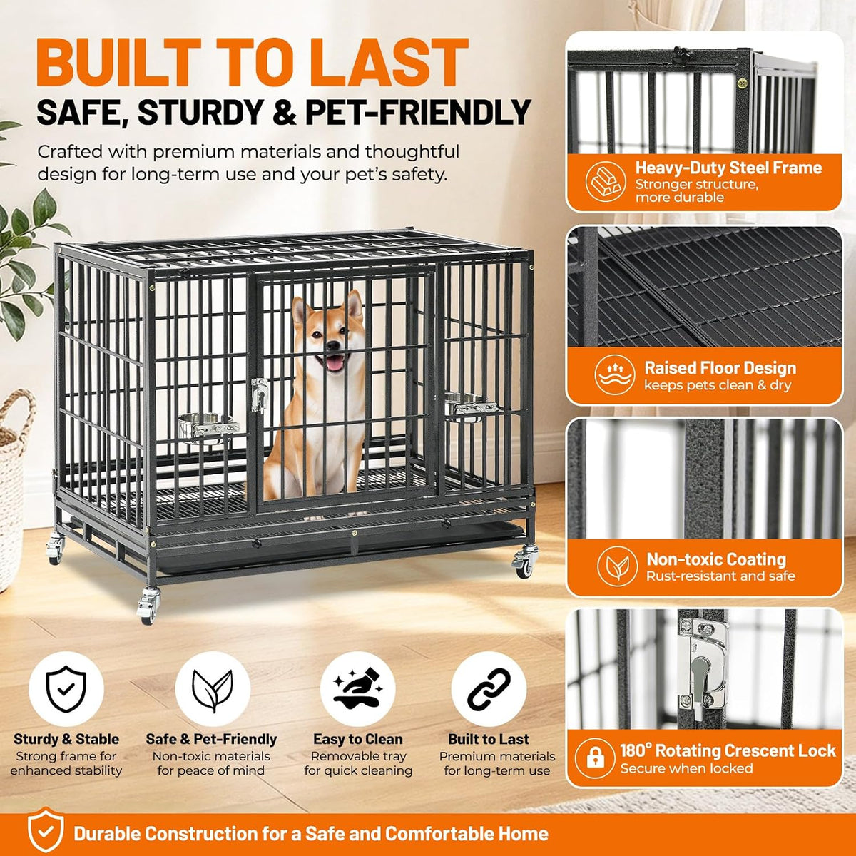 Homey Pet 37 inch heavy duty stackable dog crate with wheels and steel frame - view 3