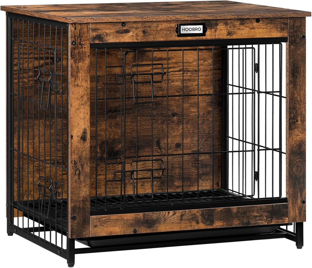 HOOBRO Dog Crate Furniture, 38.6" Large Dog Kennel Indoor - 25.2"L x 19.7"W x 23.6"H / Rustic Brown