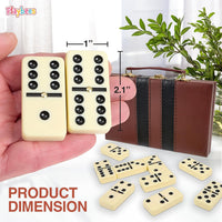 Jumbo Double Six Dominoes Set for Adults, Black Tiles - Double-6 | Jumbo White | Brown Case - image 2