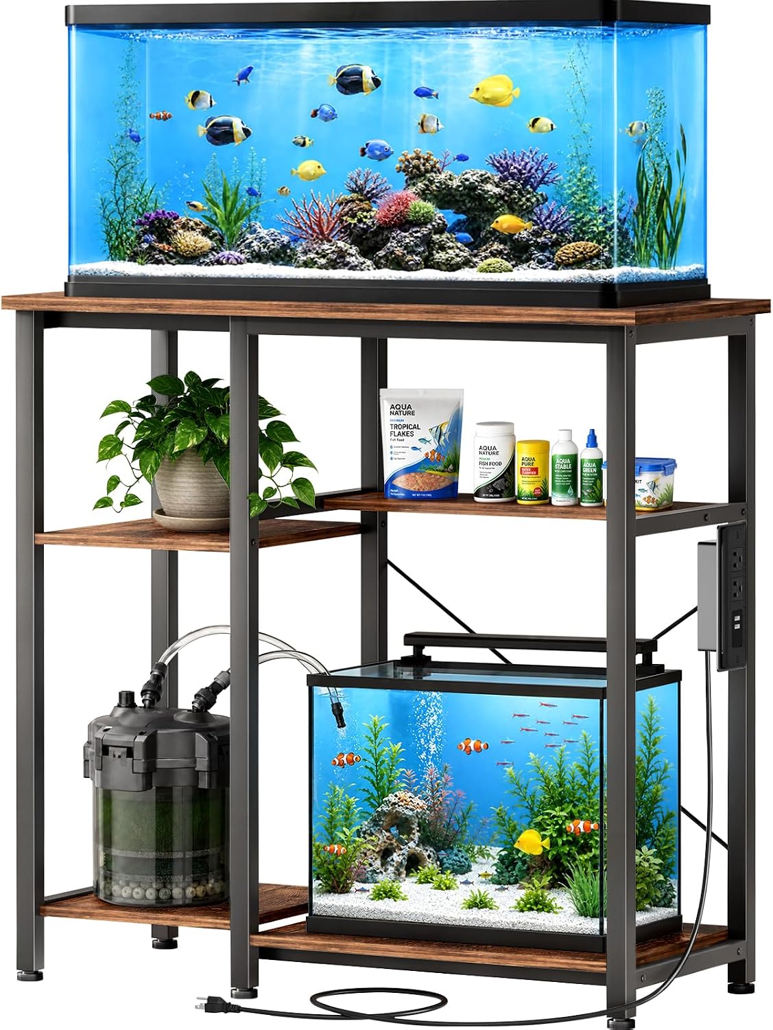 5-10 Gallon Fish Tank Stand with Storage Shelves - Rustic Brown / 40 Gallon-3 Tier