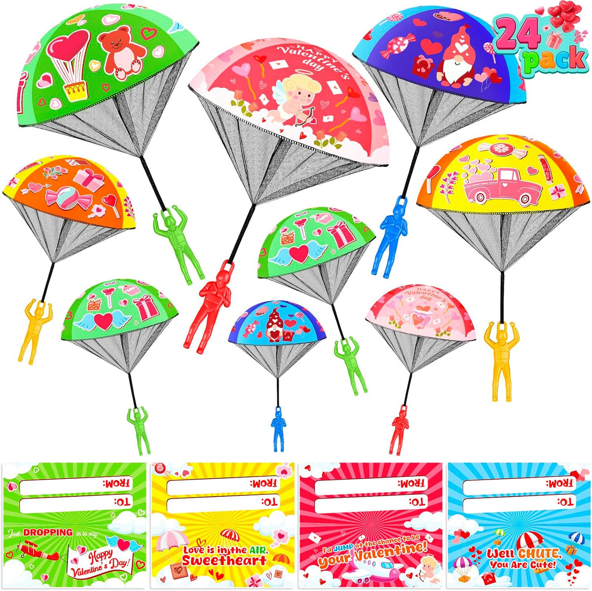 CPSYUB 6 Christmas mini parachute toys with bell keyring accessories