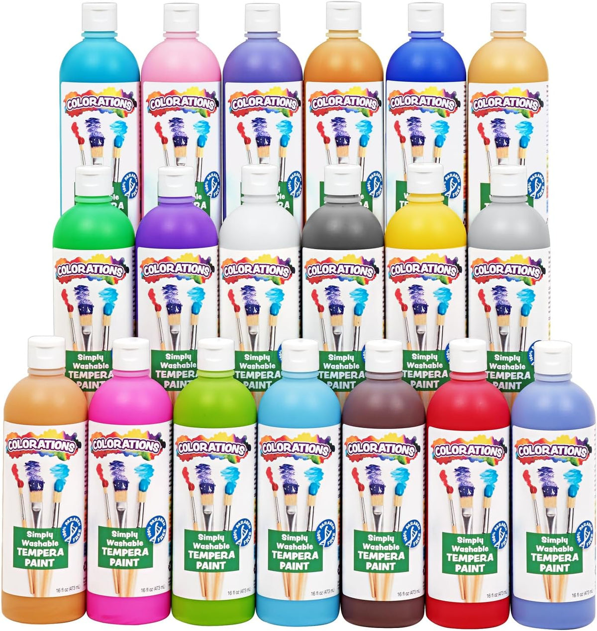 Colorations Paraben-Free Simply Washable Tempera Paint - Paraben-Free Formula / Assorted, 19 Colors